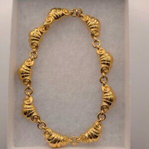 VTG ALFRED SUNG Signed Matte Gold Croissant Link Necklace